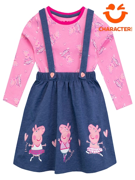 Character 100% Cotton Peppa Pig Pinafore Dress and Long Sleeve Aop Top (N47260) | ‏61 د.إ.‏
