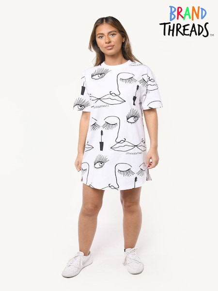 Brand Threads White Bouffants & Broken Hearts T-Shirt Dress (N47274) | €13