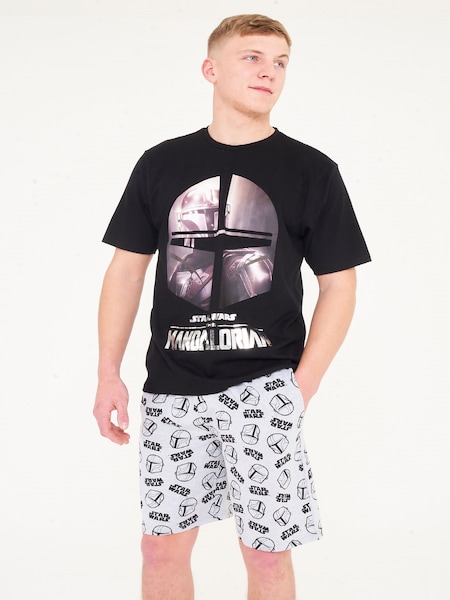 Brand Threads Black Star Wars Mandalorian Mens Short Pyjama Set (N47295) | AED85