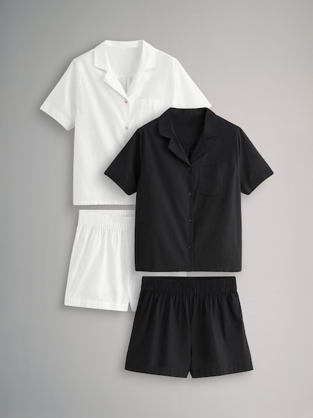 The Set Black/White 2 Pack 100% Cotton Button Through Short Pyjamas (N47351) | €21