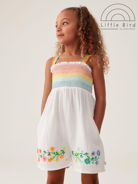 Little Bird by Jools Oliver White Rainbow Floral Embroidered Playsuit (N47362) | €15.50 - €20