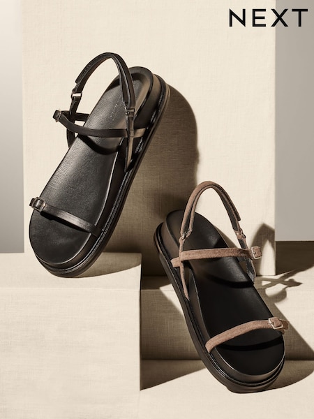 Mink Brown Premium Leather Thin Strap Footbed Sandals (N47397) | AED98