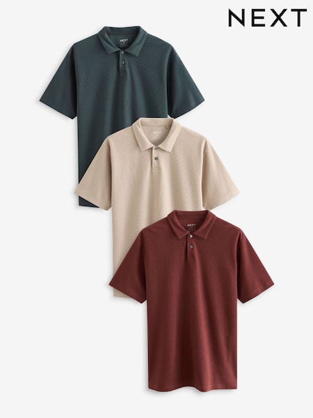 Grey/Clay Red/Ecru Textured Regular Fit Short Sleeve Jersey Polo Shirts 3 Pack (N47444) | 119 QAR