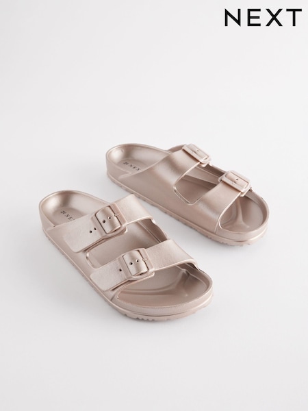 Rose Gold EVA Double Strap Flat Slider Sandals With Adjustable Buckles (N47448) | €23