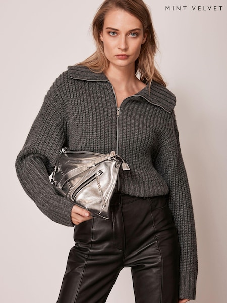 Mint Velvet Grey Knitted Zip Cardigan (N47527) | €63