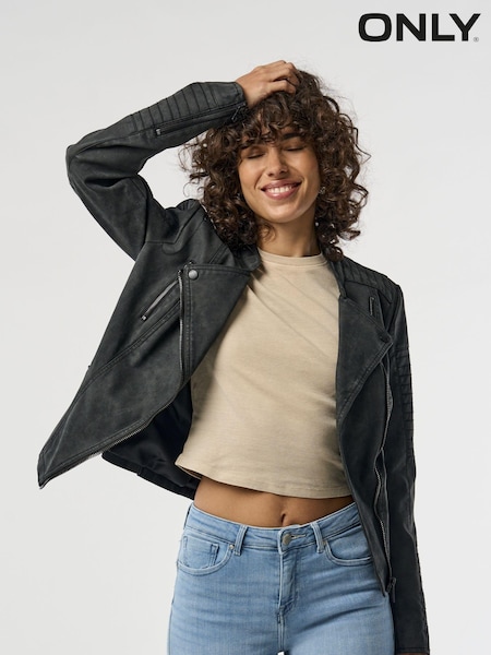 Only Collarless Faux Leather Biker Jacket (N47928) | ‏211‏₪