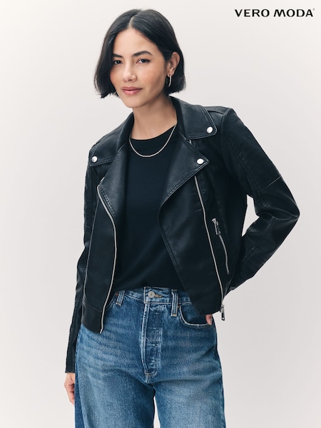 VERO MODA Black Faux Leather Biker Jacket (N47950) | €79