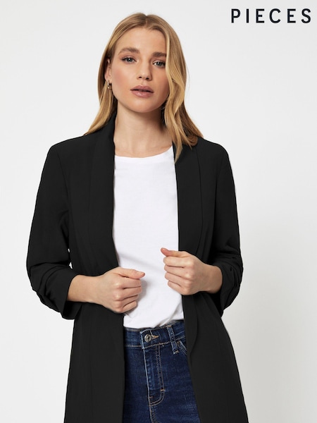 Svart - Pieces Ruched Sleeve Blazer (N47969) | kr800