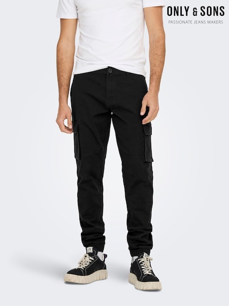 Черный - Only & Sons Cargo Detail 100% Cotton Trousers with Cuffed Ankle (N48000) | €19
