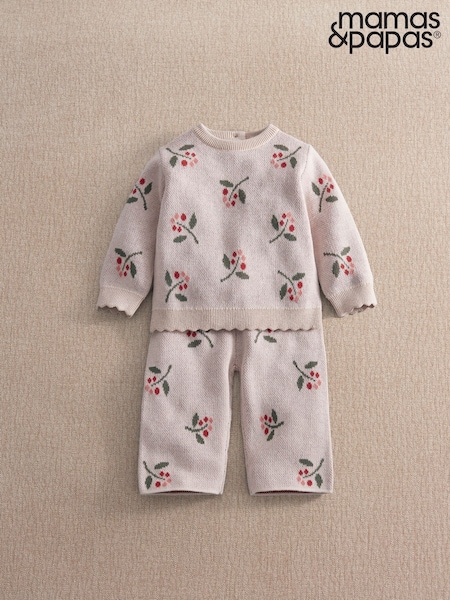 ורוד - Mamas & Papas Berry Knitted Top & Wide Trousers Set