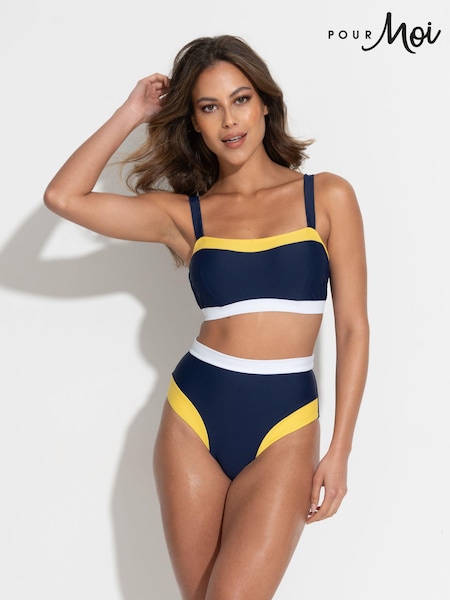 Pour Moi Navy Blue Palm Springs High Leg Tummy Control Bikini Briefs (N48068) | €13