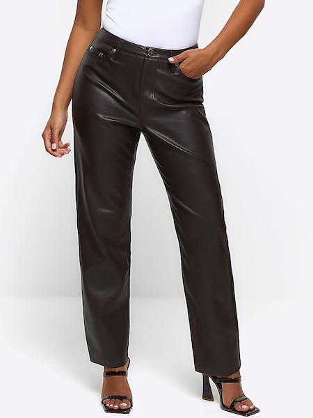 River Island Black Petite Straight Leg Coated Trousers (N48144) | €25