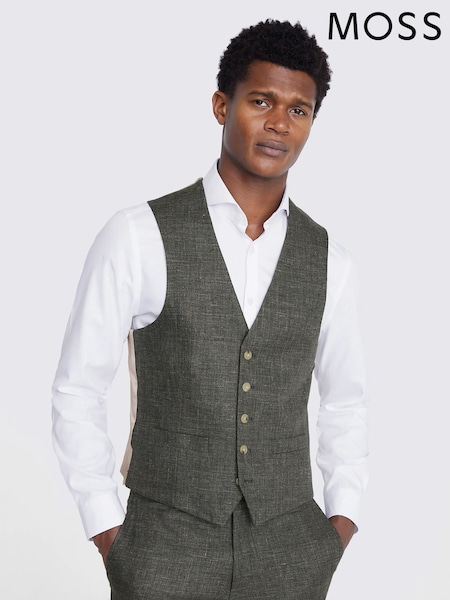 Khakigrün - Tailored - MOSS Linen Waistcoat (N48180) | 156 €