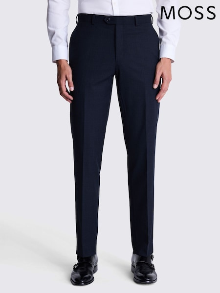 MOSS Navy Blue Slim Fit Check Trousers (N48186) | €129