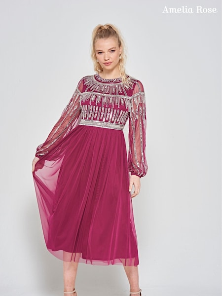 Amelia Rose Pink Embellished Midi Dress (N48201) | €126