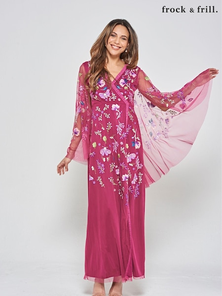 Frock and Frill Purple Embroidered Maxi Dress (N48203) | €149