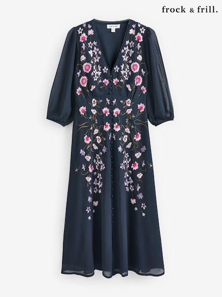 Frock & Frill Blue Embroidered Maxi Dress (N48206) | €58