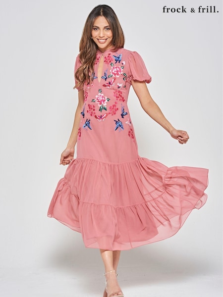 Frock and Frill Pink Embroidered Midi Dress (N48207) | €66