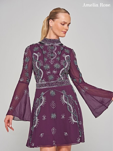 Amelia Rose Purple Embellished Midi Dress (N48208) | €126