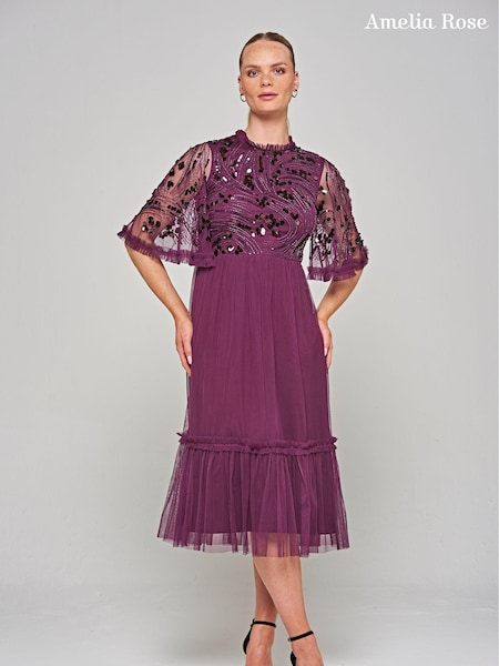 Amelia Rose Purple Embellished Midi Dress (N48212) | €115