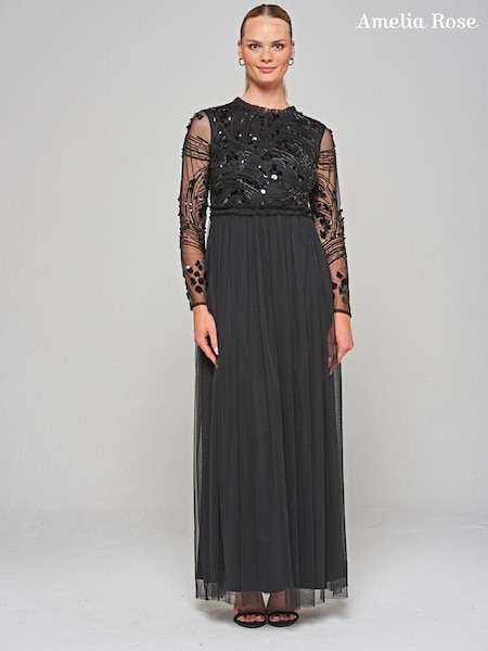 Amelia Rose Embellished Maxi Black Dress (N48213) | €118