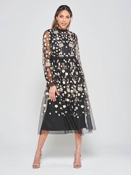 Frock and Frill Embroidered Midi Black Dress (N48218) | €134