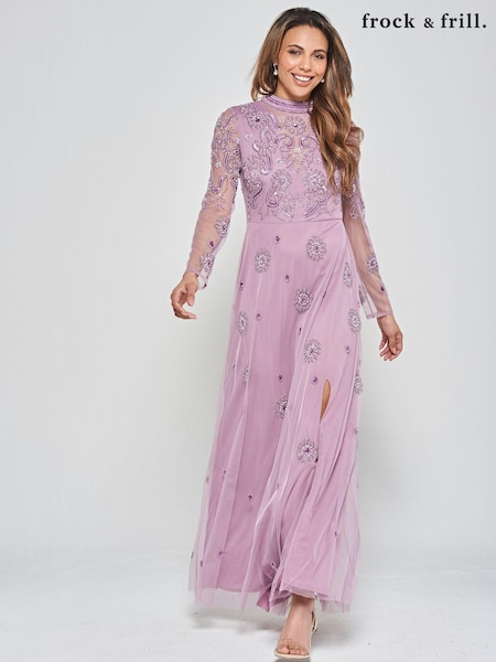 Frock and Frill Purple Embroidered Maxi Dress (N48226) | €54