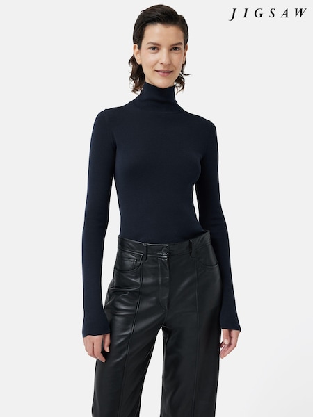 Jigsaw Blue Silk Cotton Polo Jumper (N48256) | €77