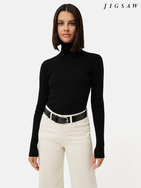 Jigsaw Black Slash Back Polo Neck Jumper (N48289) | €59