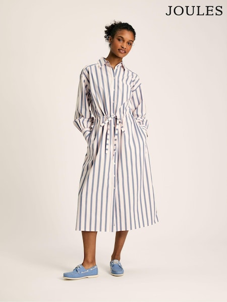 Joules Francesca Blue Printed Tie Waist Shirt Dress (N48804) | €21