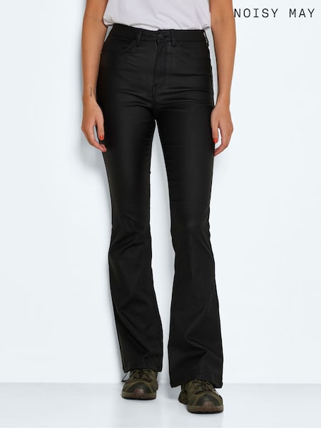 Negru - Noisy May Talie înaltă Flare 100% Cotton Jeans (N48859) | 133 LEI