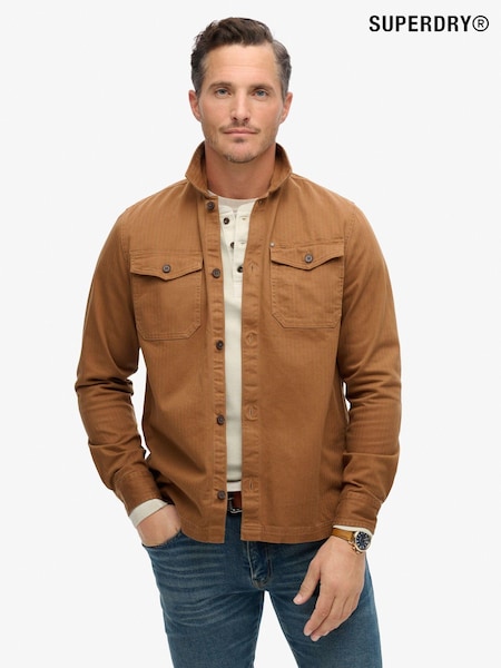 Superdry Brown The Merchant Store Herringbone Overshirt (N48906) | R$ 790