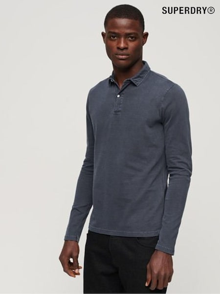 Albastru - Polo Superdry Studios Mânecă lungă Jersey 100% Cotton Tricouri (N48961) | 210 LEI