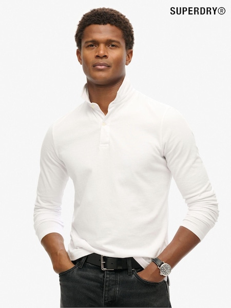 Superdry White Studios Long Sleeve Jersey 100% Cotton Polo Shirt (N48976) | €34