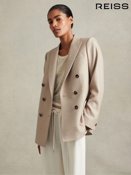 Reiss Neutral Harriet Wool Blend Double Breasted Blazer (N48983) | €423