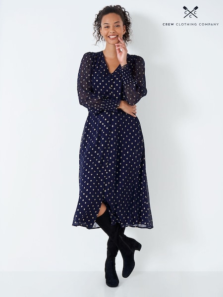Crew Clothing Company Blue	Emerald Textured A-Line Dress (N49189) | €31