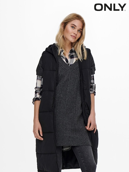 ONLY Black Hooded Longline Gilet (N49236) | €30