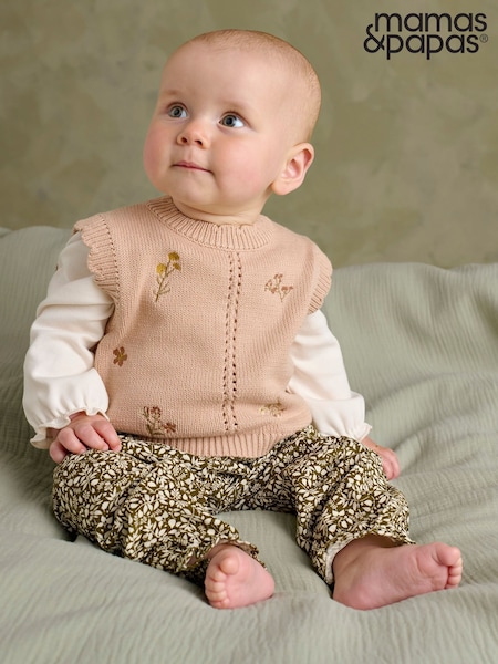 Қызғылт - Mamas & Papas тоқылған майка және вельвет шалбар