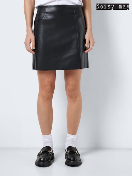 NOISY MAY 100% Cotton Leather Look Mini Skirt with Slit Detail (N49312) | ‏64 د.إ.‏