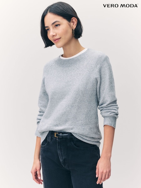 VERO MODA Grey Round Neck Soft Touch Knitted Jumper (N49316) | ₪126