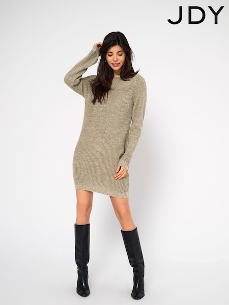JDY Natural Slash Neck Knitted Mini Jumper Dress (N49326) | ₪141