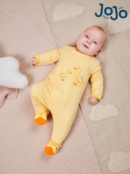JoJo Maman Bébé Yellow Duck Appliqué Zip Sleepsuit (N49424) | AED122