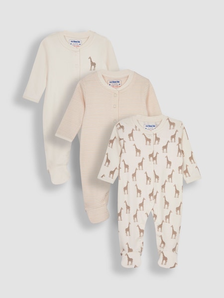 Natural con jirafa - JoJo Maman Bébé Cotton Footed Animal Print Sleepsuits 3-Pack (N49447) | 47 €