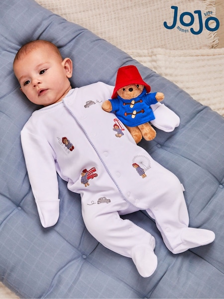 JoJo Maman Bébé White Paddington Embroidered Sleepsuit & Hat Set (N49451) | €41