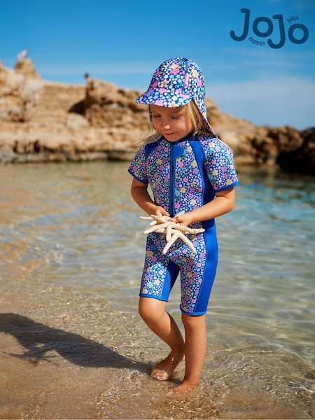 JoJo Maman Bébé Navy Blue Floral Print Junior Wetsuit (N49455) | €47