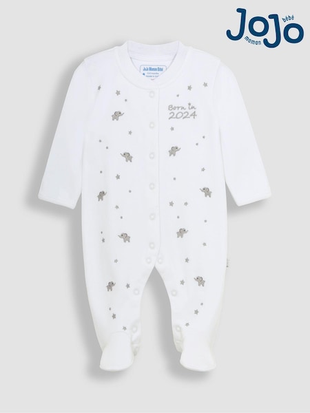 JoJo Maman Bébé White Born in 2024 Embroidered Sleepsuit (N49456) | €35