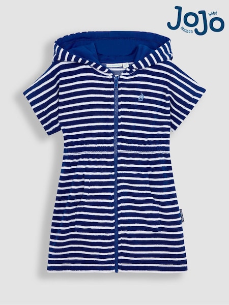 JoJo Maman Bébé Navy Stripe Towelling Zip-Up Poncho (N49472) | €38