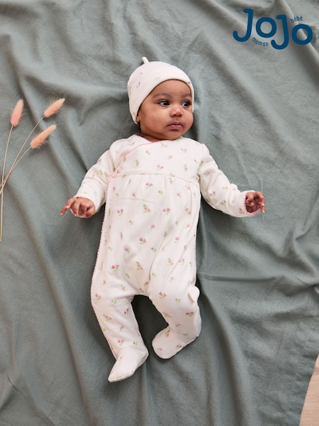 Jojo Maman Bébé Floral Embroidered Pretty Sleepsuit & Hat (N49483) | ‏182 ر.س.‏