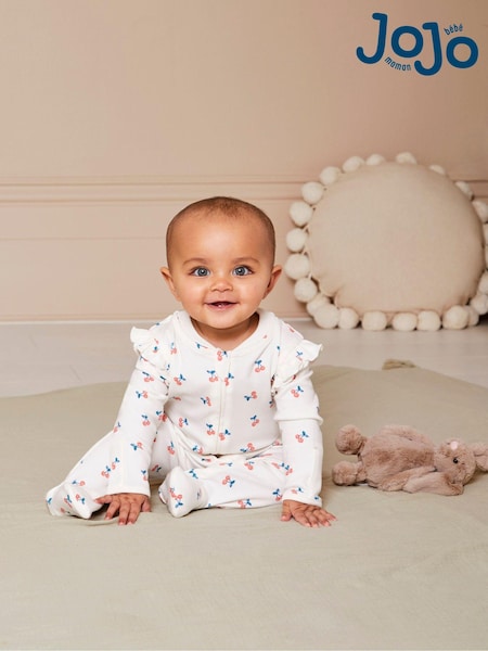 JoJo Maman Bébé Cream Cherry Print Zip Sleepsuit (N49484) | €34