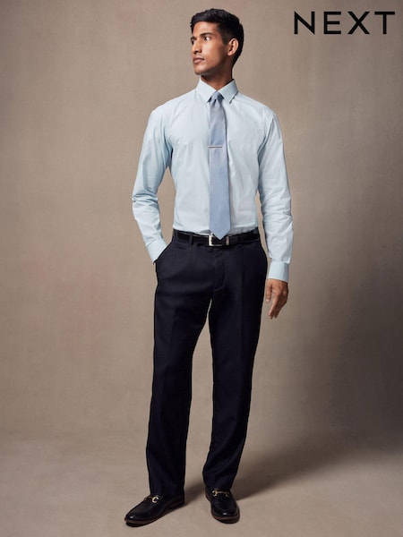 Light Blue Geometric Slim Fit Single Cuff Printed 100% Cotton Shirt (N49513) | €8